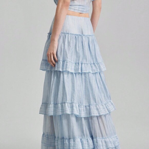 Blue Casual Ruffled Women's Multi-Layer Ruffled Skirt - Picture 2 of 5